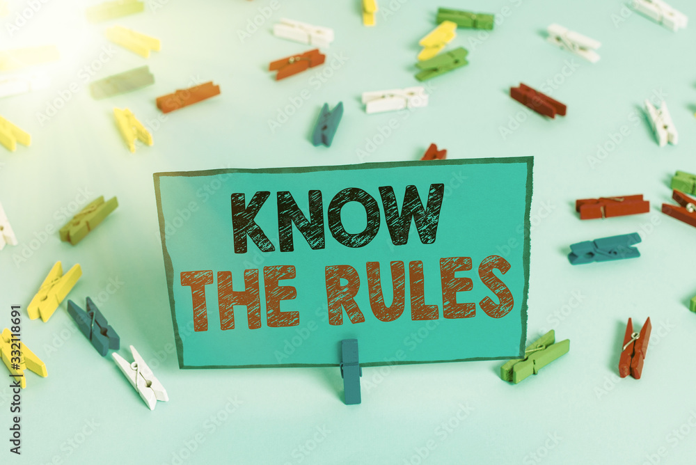 Poster writing note showing know the rules. business concept for set explicit or regulation principles gove
