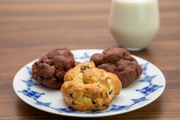 Chocolate cookies on wooden table