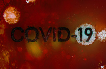 abstract macro image of coronavirus in blood and petri dish