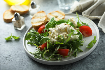 Homemade burrata cheese salad with tomatoes