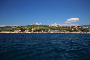 Naklejka premium Island in Albania. Blue water.
