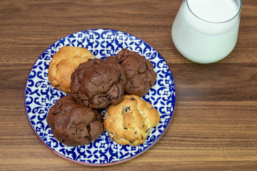 Chocolate cookies on wooden table