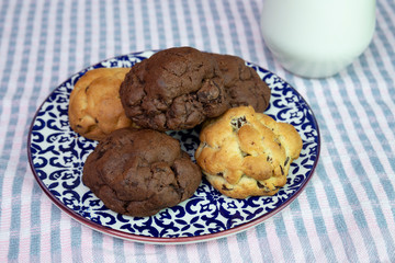 Chocolate cookies on wooden table