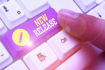 Word writing text New Release. Business photo showcasing announcing something newsworthy recent...