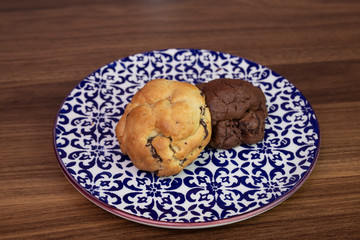 Chocolate cookies on wooden table