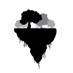 Vector silhouette of piece of land with trees on white background. Symbol of nature and planet.