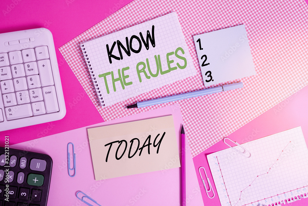Poster writing note showing know the rules. business concept for set explicit or regulation principles gove