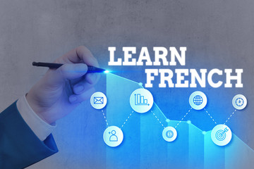 Word writing text Learn French. Business photo showcasing get knowledge or skill in speaking and...