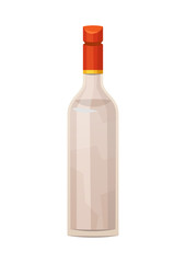Classic glass vodka bottle with red cap on white background