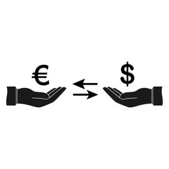 arm and exchange money icon. Euro and dollar near to each other. Interaction and interdependence of currencies. Money movement concept.