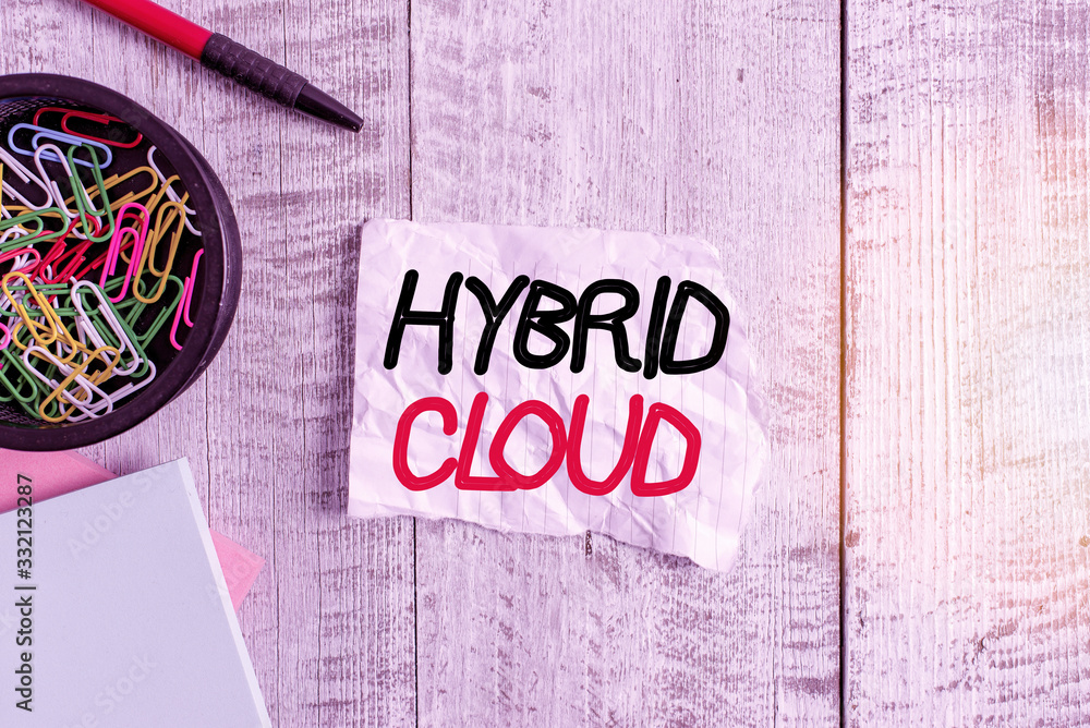 Poster text sign showing hybrid cloud. business photo text computing environment that combines public and a
