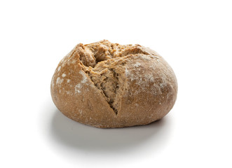 One Round Rye Bun Isolated on White Background