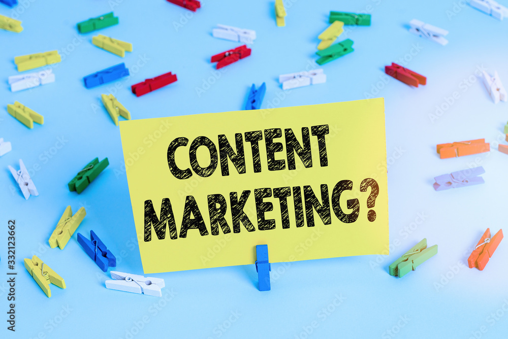 Aufkleber text sign showing content marketing question. business photo text involves creation and sharing of o