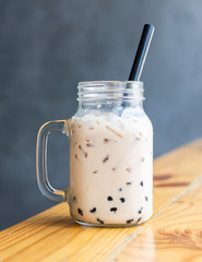 Homemade Boba tea,Bubble tea on wooden table