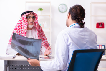 Old male arab visiting young male doctor