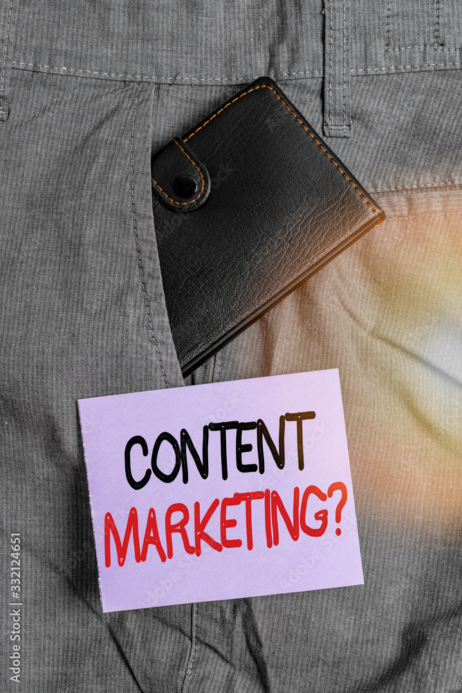 Fototapete writing note showing content marketing question. business concept for involves creation and sharing 