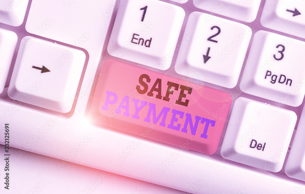 Poster handwriting text safe payment. conceptual photo webpage where credit card numbers are entered is sec