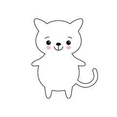 Cat kawaii character. A cute white kitten on white background.
