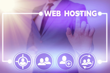 Word writing text Web Hosting. Business photo showcasing business of providing storage space and...