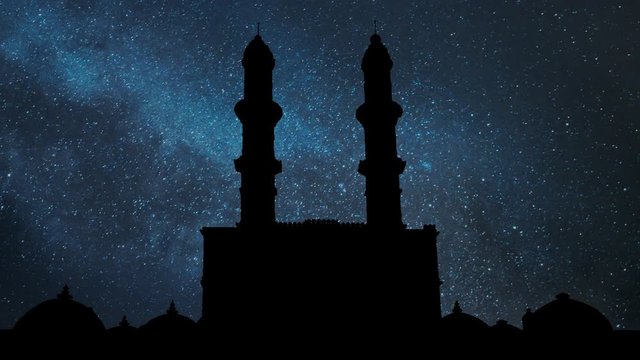 Jama Mosque (Jami Masjid): Time Lapse by Night with Stars and Milky Way, Champaner Pavagadh Archaeological Park, Gujarat, India