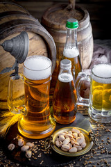 Light beer in a glass on the table