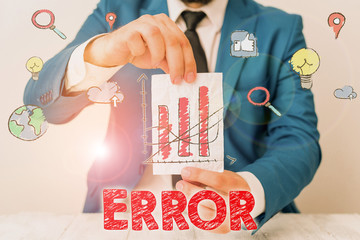 Text sign showing Error. Business photo showcasing state or condition of being wrong in conduct...