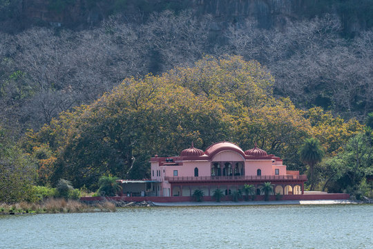 Jogi Mahal or Palace near Padam Talao or lake in Ranthambore National Park or Tiger reserve, rajasthan, india
