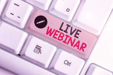 Word writing text Live Webinar. Business photo showcasing seminar that is transmitted over the Web...