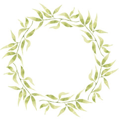 Fototapeta premium Watercolor Bamboo leaves branch wreath. Modern green foliage frame illustration. Wedding invitation card.Hand drawn spring greenery leaves arrangement. Wedding decor.