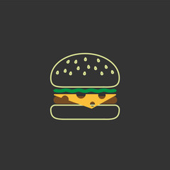 Burger Neon Icon Hamburger Fast Food Symbol