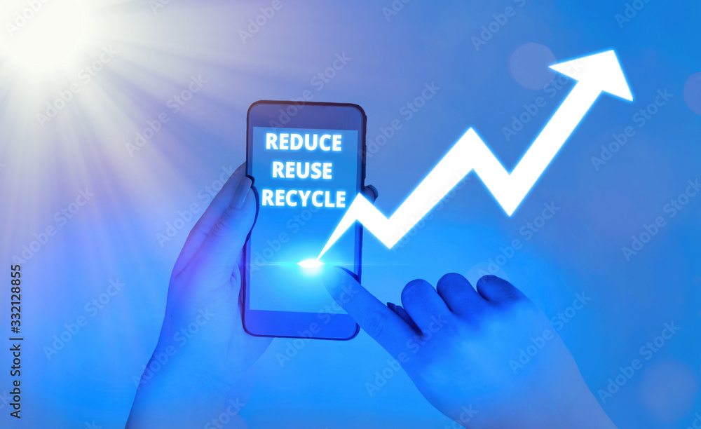 Poster writing note showing reduce reuse recycle. business concept for environmentallyresponsible consumer 