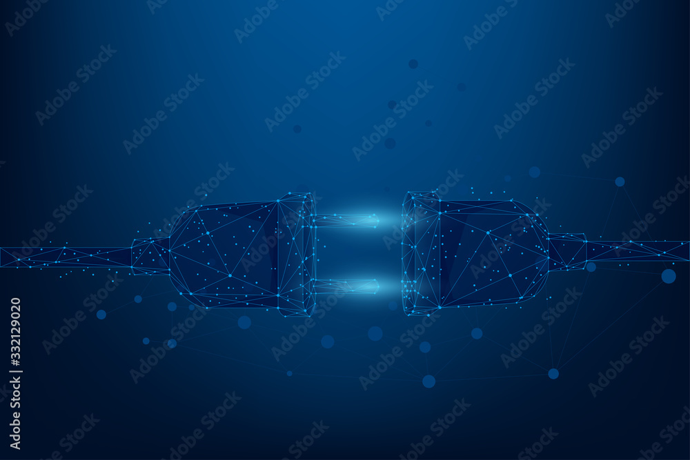 Aufkleber abstract line and point electric socket with a plug. polygonal connection and disconnection concept.