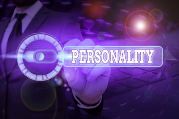 Text sign showing Personality. Business photo showcasing combination characteristics that form...