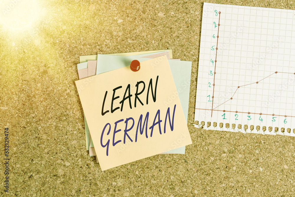 Poster writing note showing learn german. business concept for get knowledge or skill in speaking and writi