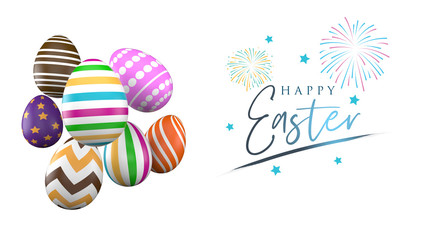 Colorful Easter eggs banner design. 3D Render