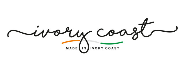 Made in Ivory Coast handwritten calligraphic lettering logo sticker flag ribbon banner