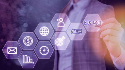 Text sign showing Action Plan 2020. Business photo text proposed strategy or course of actions for...