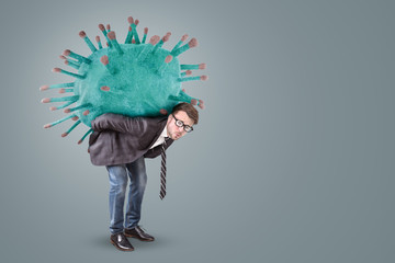 Businessman carrying an oversized Virus