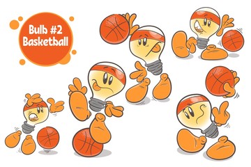 Basketball player. Set of characters cartoon lightbulb. On white background