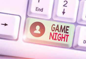 Conceptual hand writing showing Game Night. Concept meaning usually its called on adult play dates...