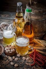 Light beer in a glass on the table