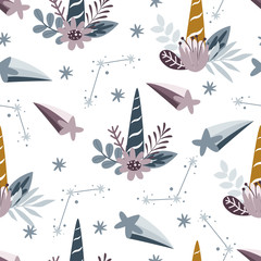 seamless pattern with unicorn horn on a white background - vector illustration, eps