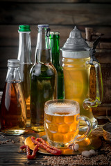 Light beer in a glass on the table