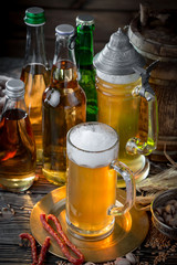 Light beer in a glass on the table