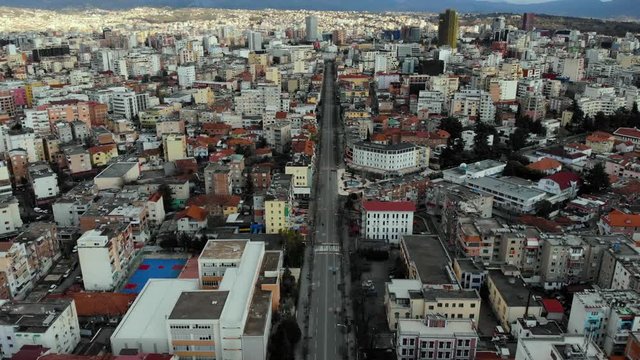 City lock-down with no people and empty roads after protective measures of social distant for Coronavirus outbreak in Tirana