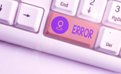 Word writing text Error. Business photo showcasing state or condition of being wrong in conduct...