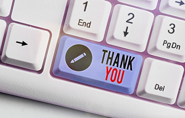 Word writing text Thank You. Business photo showcasing polite expression used when acknowledging...