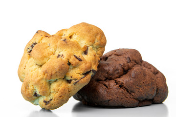 Chocolate chip cookies isolated on white background
