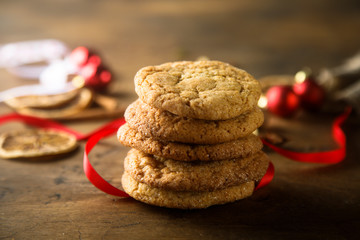 Homemade ginger snaps, traditional cookies with brown sugar
