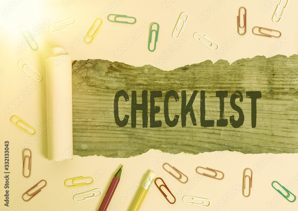 Aufkleber text sign showing checklist. business photo showcasing list items required things be done or points 